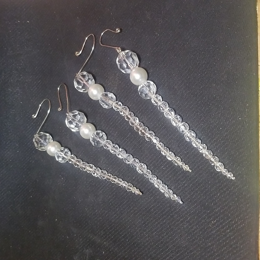 Set of 4 Vintage Handmade Crystal Icicle Christmas Ornaments